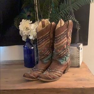Corral turquoise and brown embroidered boots
